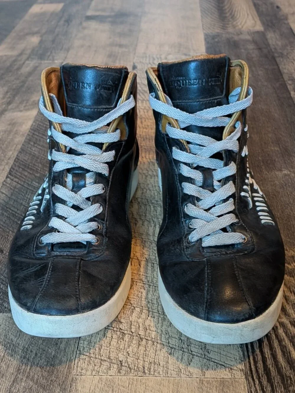Alexander McQueen Puma Medius Leather Sneakers Black White Shoes